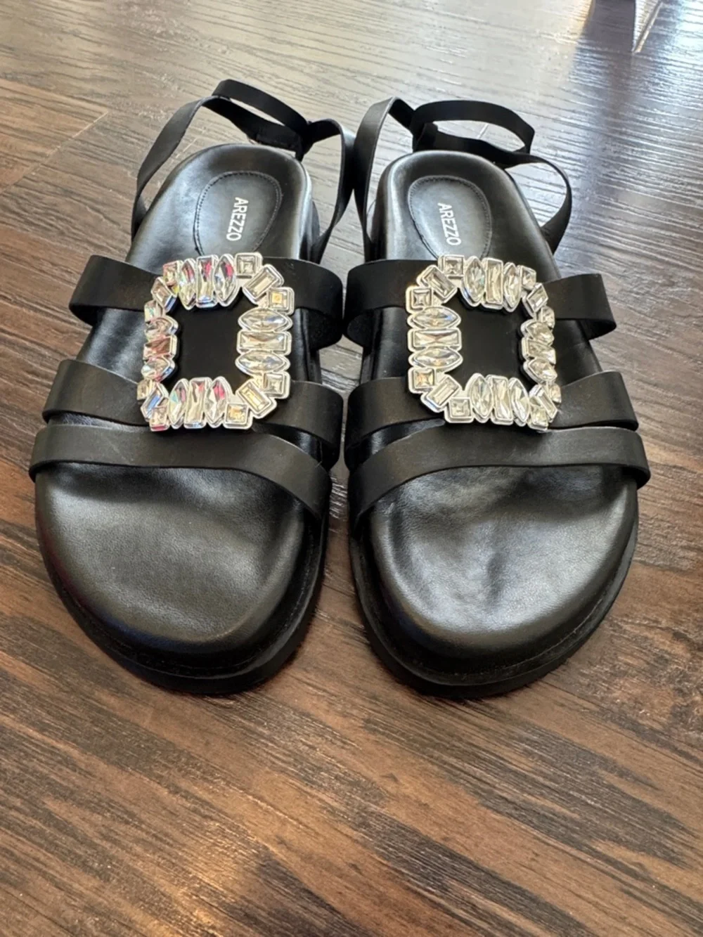 Arezzo Black Crystal-Buckle Strappy Sandals, Like New, Sz 10